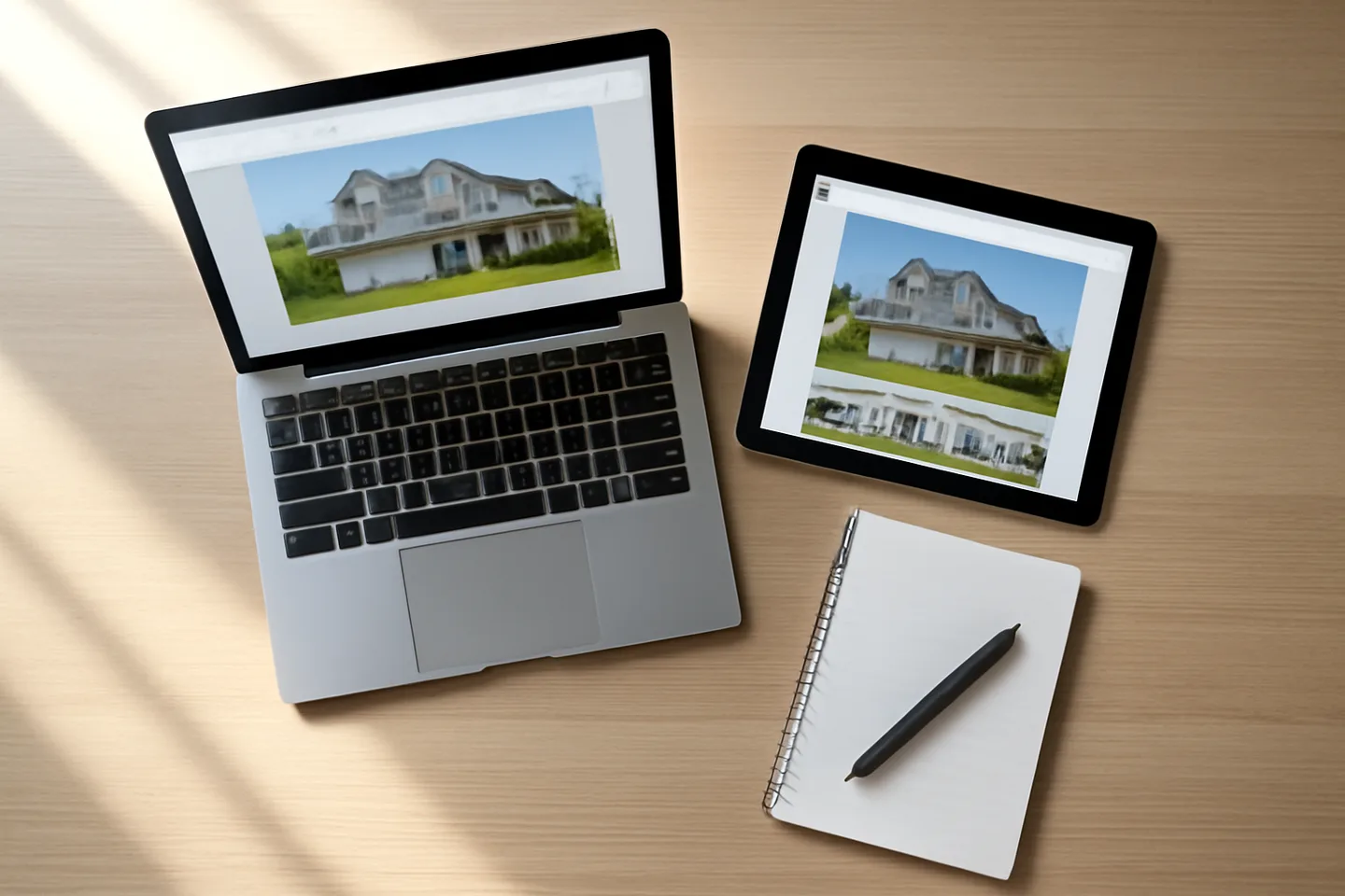 Laptop and tablet showing online property listing website