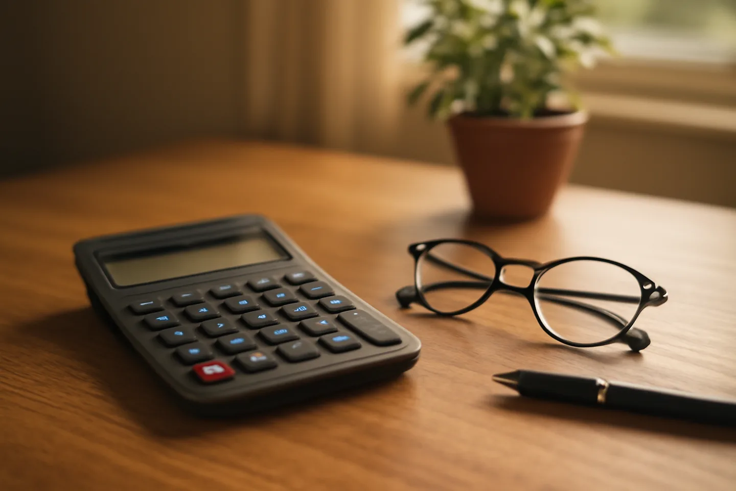 Calculator and property tax forms on a desk for selling land