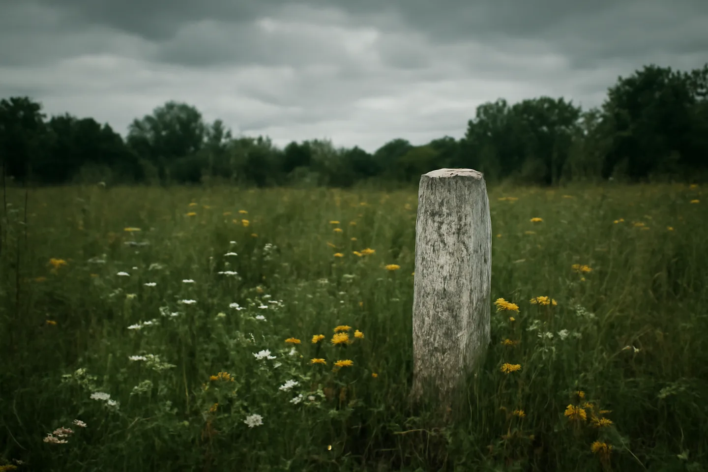 Overgrown inherited land parcel with boundary marker