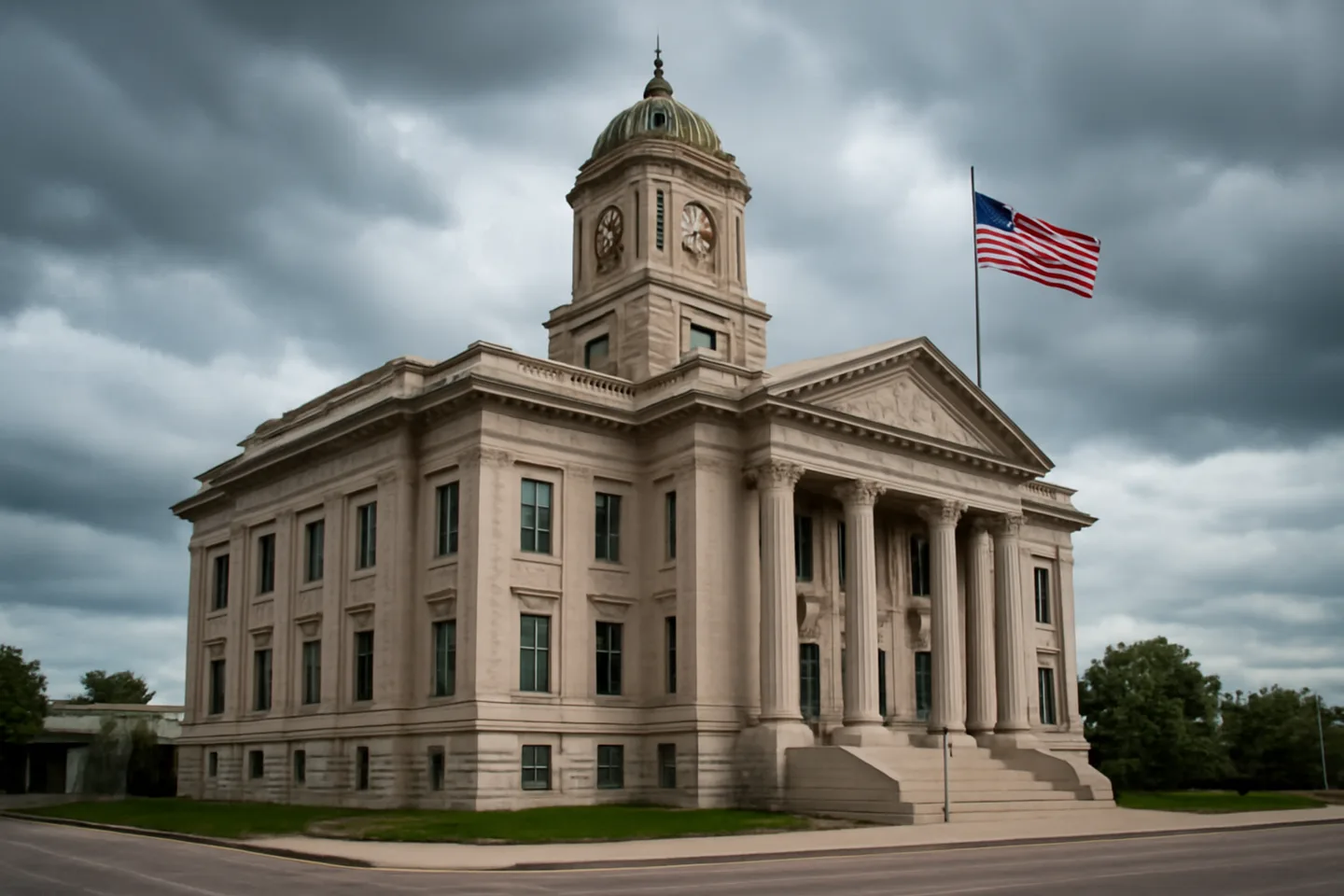 County courthouse exterior in a small town