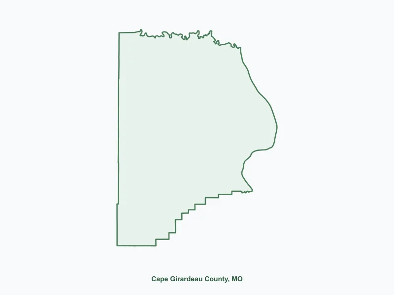 Map of Cape Girardeau County, MO showing major cities