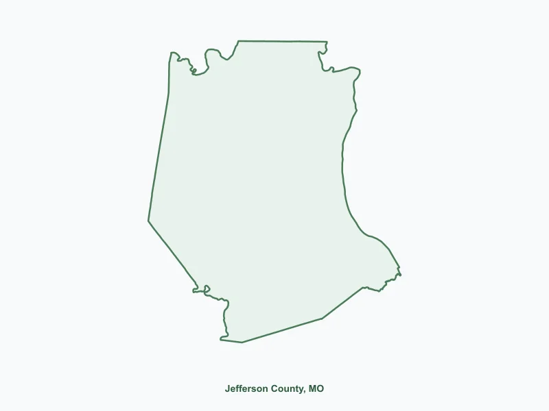 Map of Jefferson County, MO showing major cities